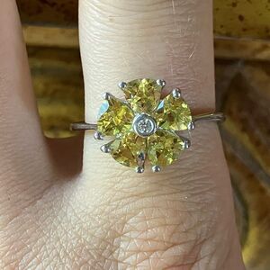 Natural Heliodor Moissanite Sterling Silver Flower Ring Size 10